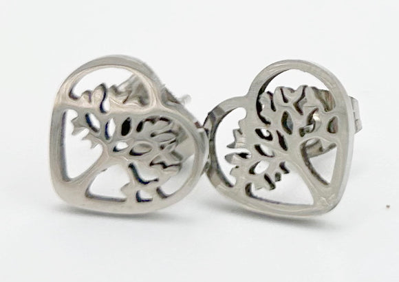 Stainless Steel Heart Tree Earrings