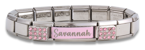 Engraved Pink Name & Enamel Italian Charm Bracelet-Charmed Jewellery