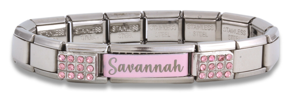 Engraved Pink Name & Enamel Italian Charm Bracelet-Charmed Jewellery