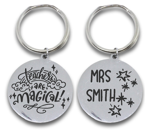 Custom Engraved Round Magical Teacher Keyring (front & back)-Charmed Jewellery