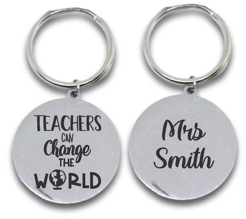 Custom Engraved Round Teacher World Keyring (front & back)-Charmed Jewellery
