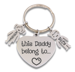 Daddy Engraved Heart Keyring with 2 Charms