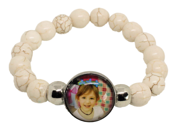 Large 1 Snap Stretch Bead Bangle Light + Photo Charm (click product to upload photos)-Charmed Jewellery
