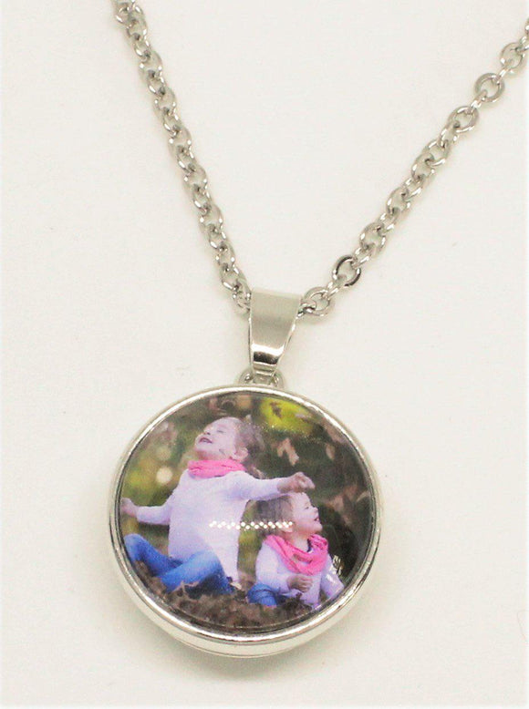 Large Snap Pendant 1 + Photo Charm + Chain (click product to upload photos)-Charmed Jewellery