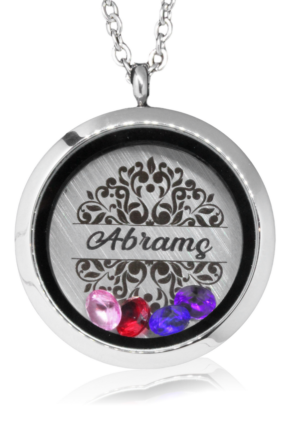 Locket with engraved plate, chain &4 birthstone charms*Click to personalize*-Charmed Jewellery