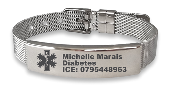 Medical Alert Engraved Mesh Bracelet