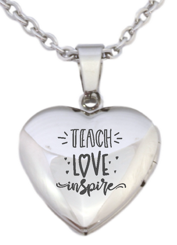 Stainless Steel Teacher Heart Locket and Chain (Optional back engraving)-Charmed Jewellery