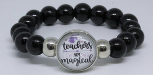Stretch Bead Bangle Black + Glass Charm (TS-3) *Click to personalize*-Charmed Jewellery