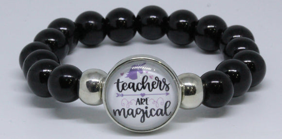 Stretch Bead Bangle Black + Glass Charm (TS-3) *Click to personalize*-Charmed Jewellery