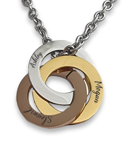 Triple Ring Engraved Pendant with Chain
