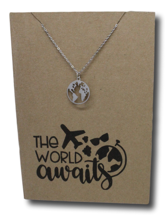 World Pendant & Chain - Card 3-Charmed Jewellery