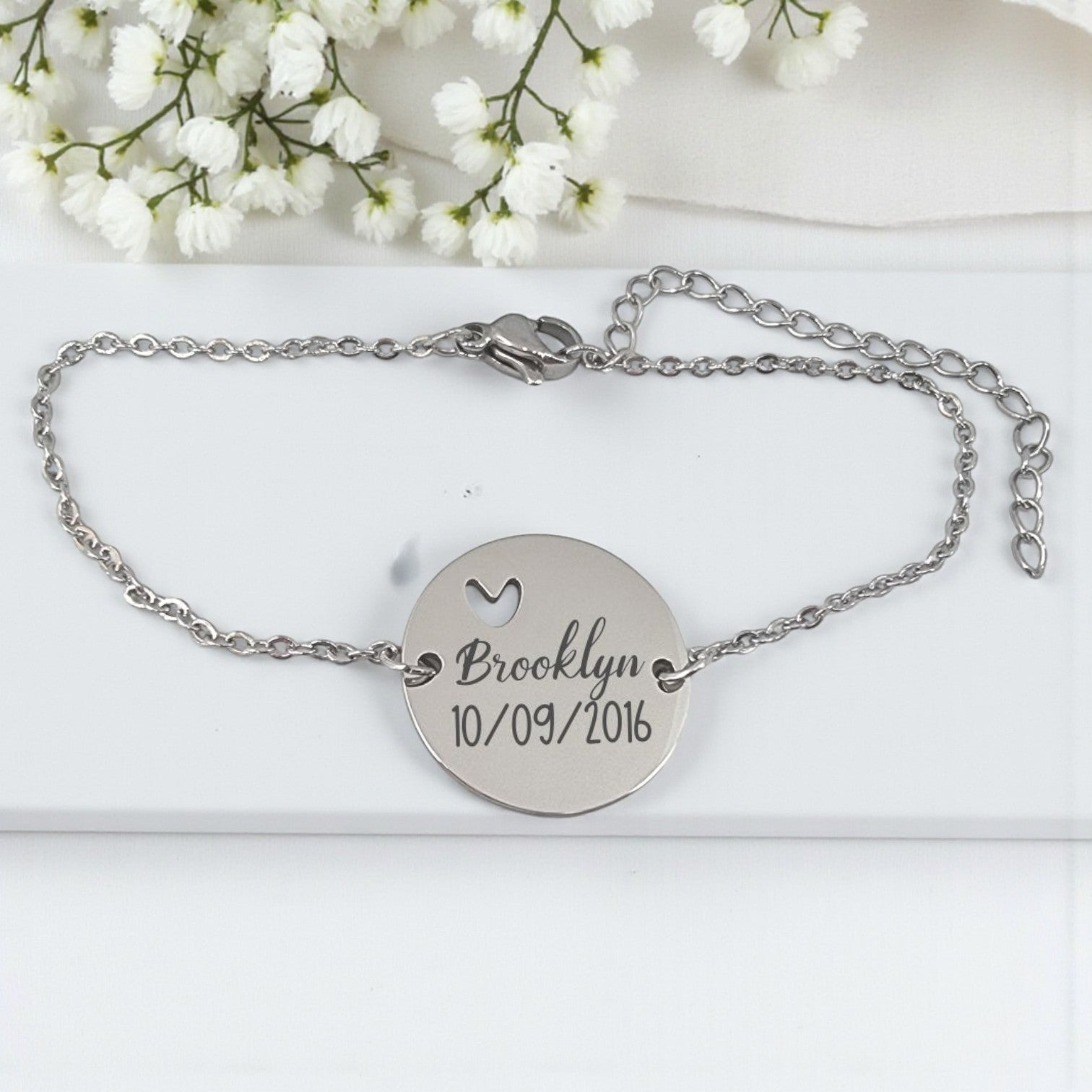 Stainless Steel Bracelet with Personalized Round Disc
