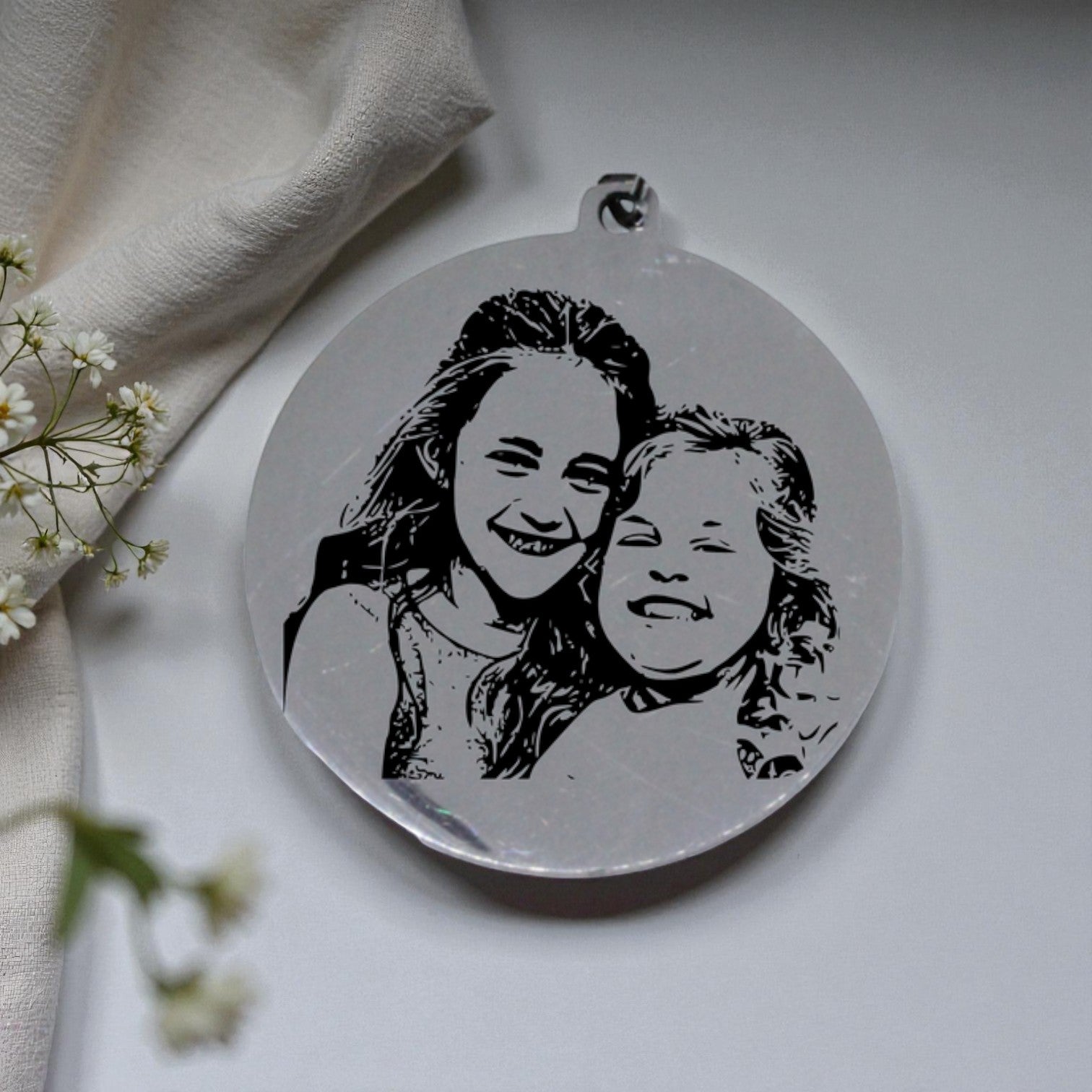Photo Engraved Round Disc Pendant (Excludes Chain)