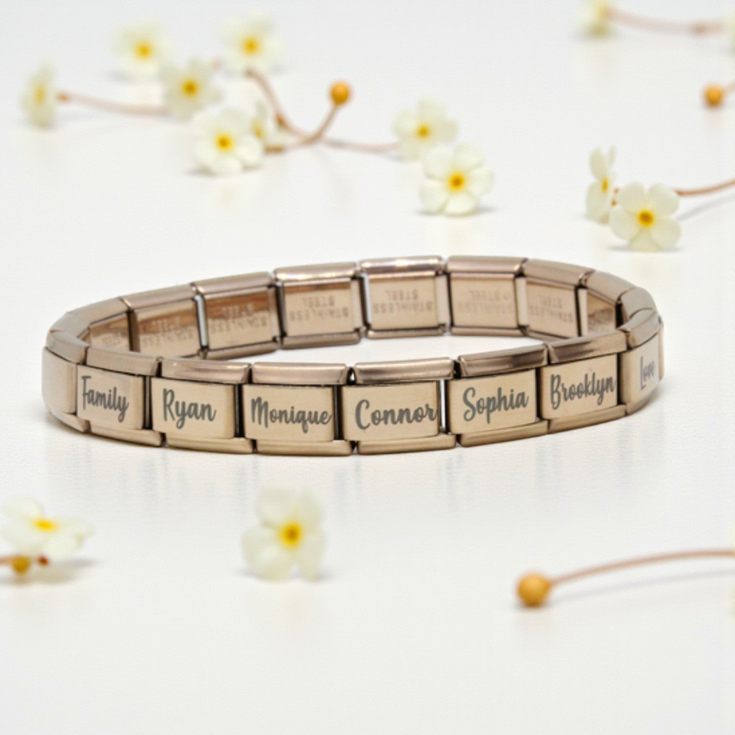 9mm Engraved Name Italian Charm Bracelet (Gold Plated)