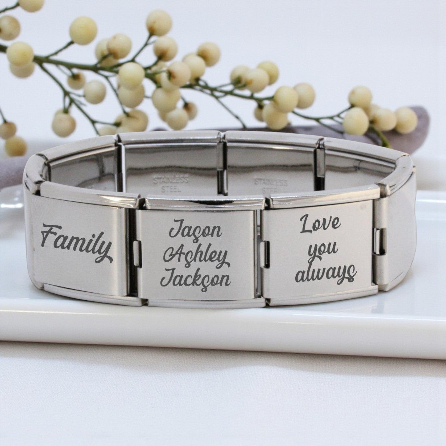 Full Megalink Engraved Italian Charm Bracelet