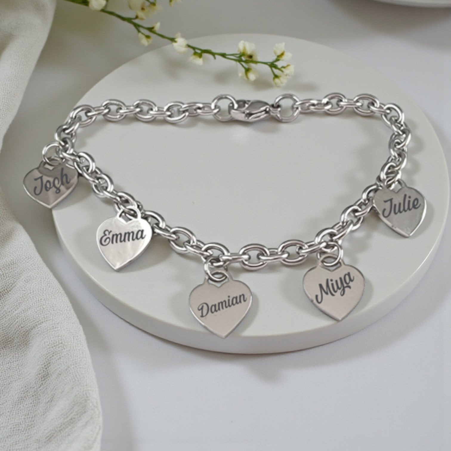 Stainless Steel Personalized Heart Charm Bracelet