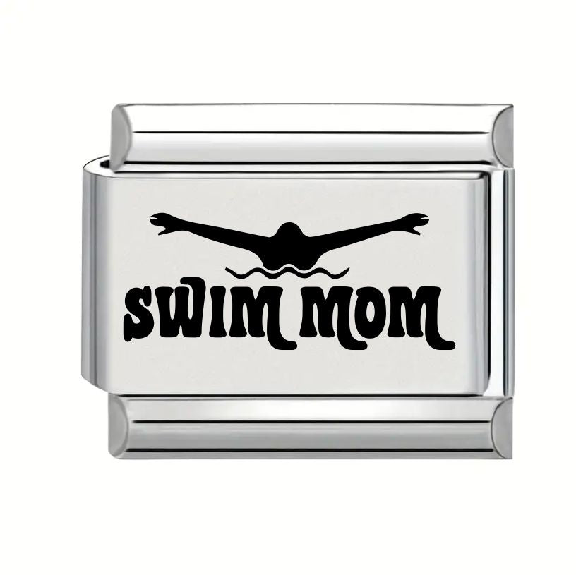 9mm Laser Engraved Charm - Swim Mom