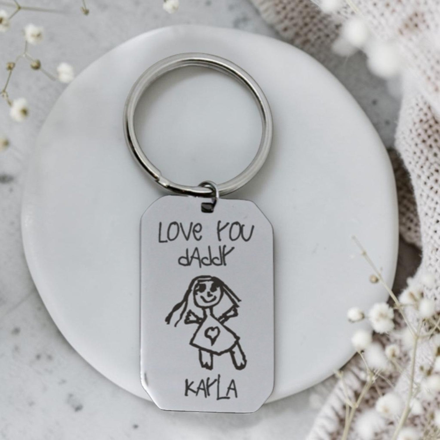 Custom Kid's Drawing Engraved Keyring