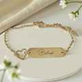 Personalized Stainless Steel Gold Plated ID Bracelet with Heart