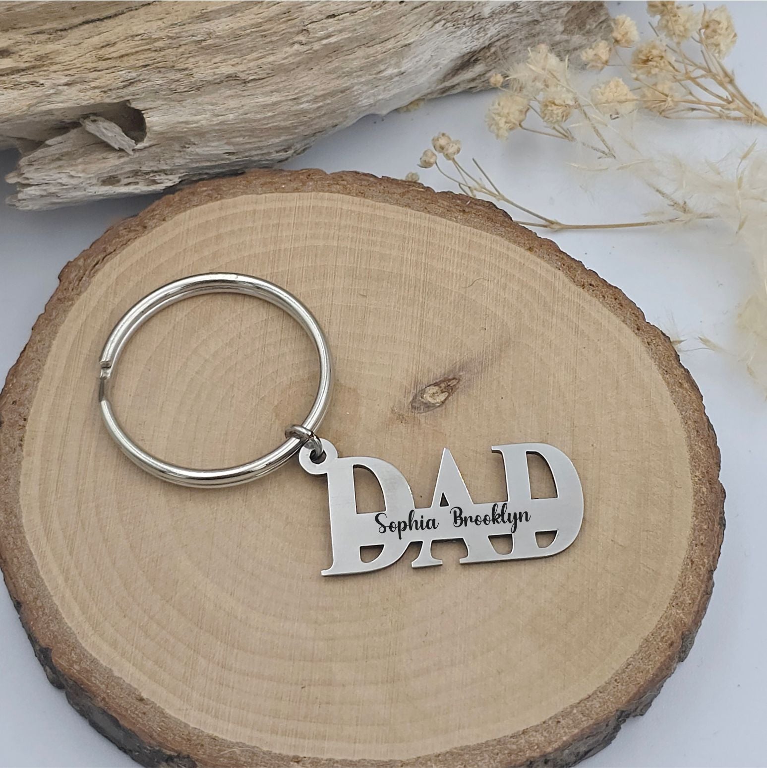Custom Split Name Keyring with Engraving