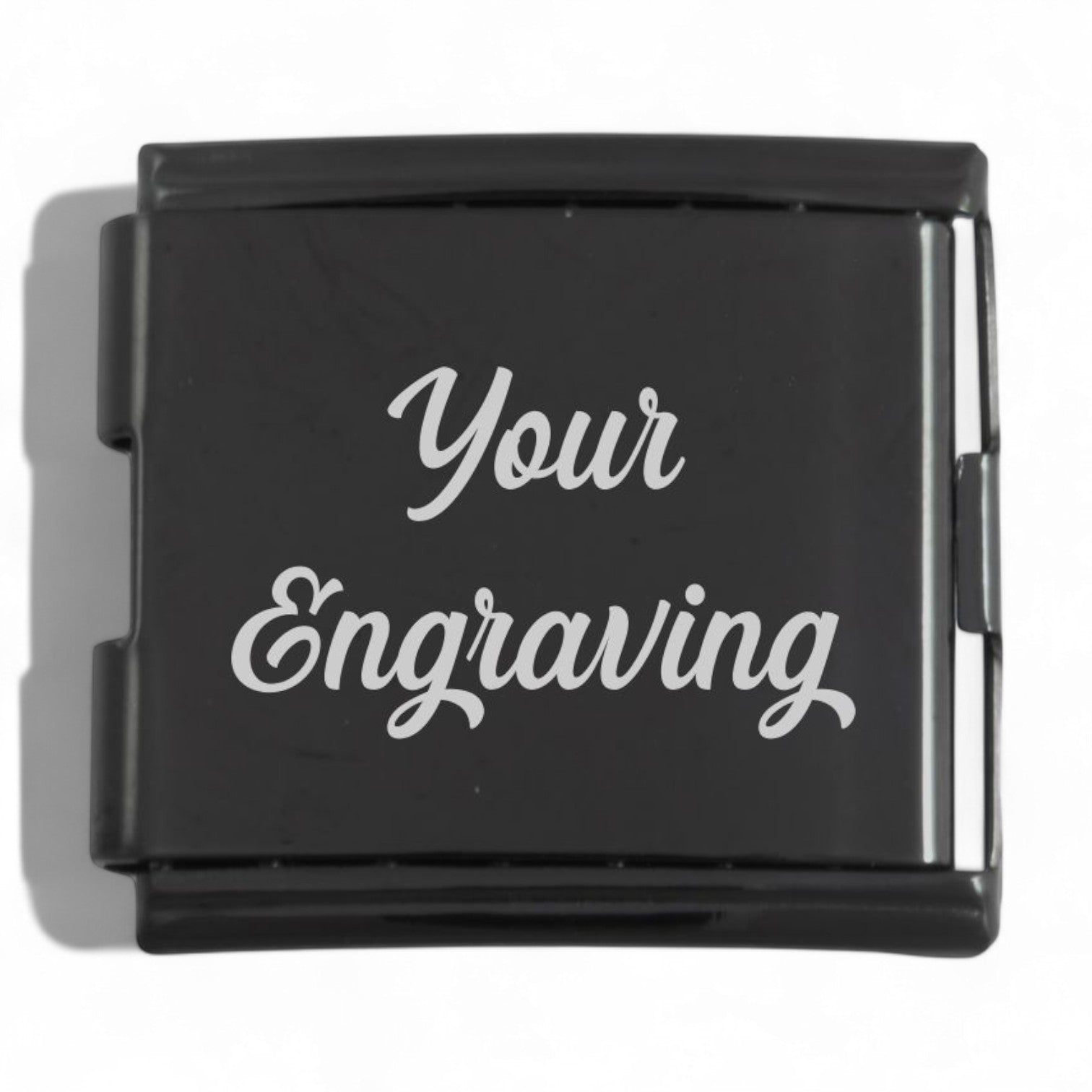 Black Megalink Engraved Italian Charm, joins 2x 9mm bracelets