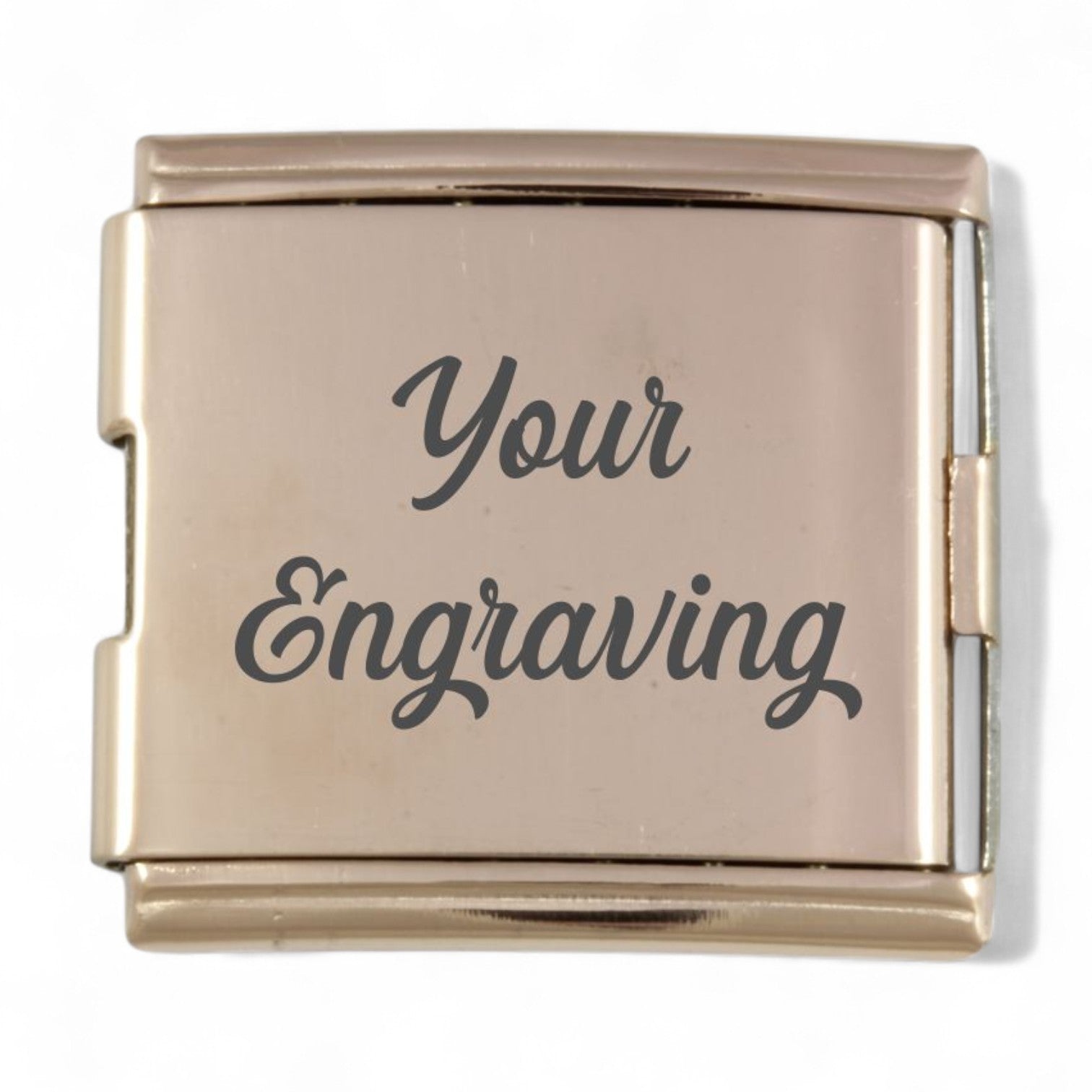 Rose Gold Megalink Engraved Italian Charm, joins 2x 9mm bracelets