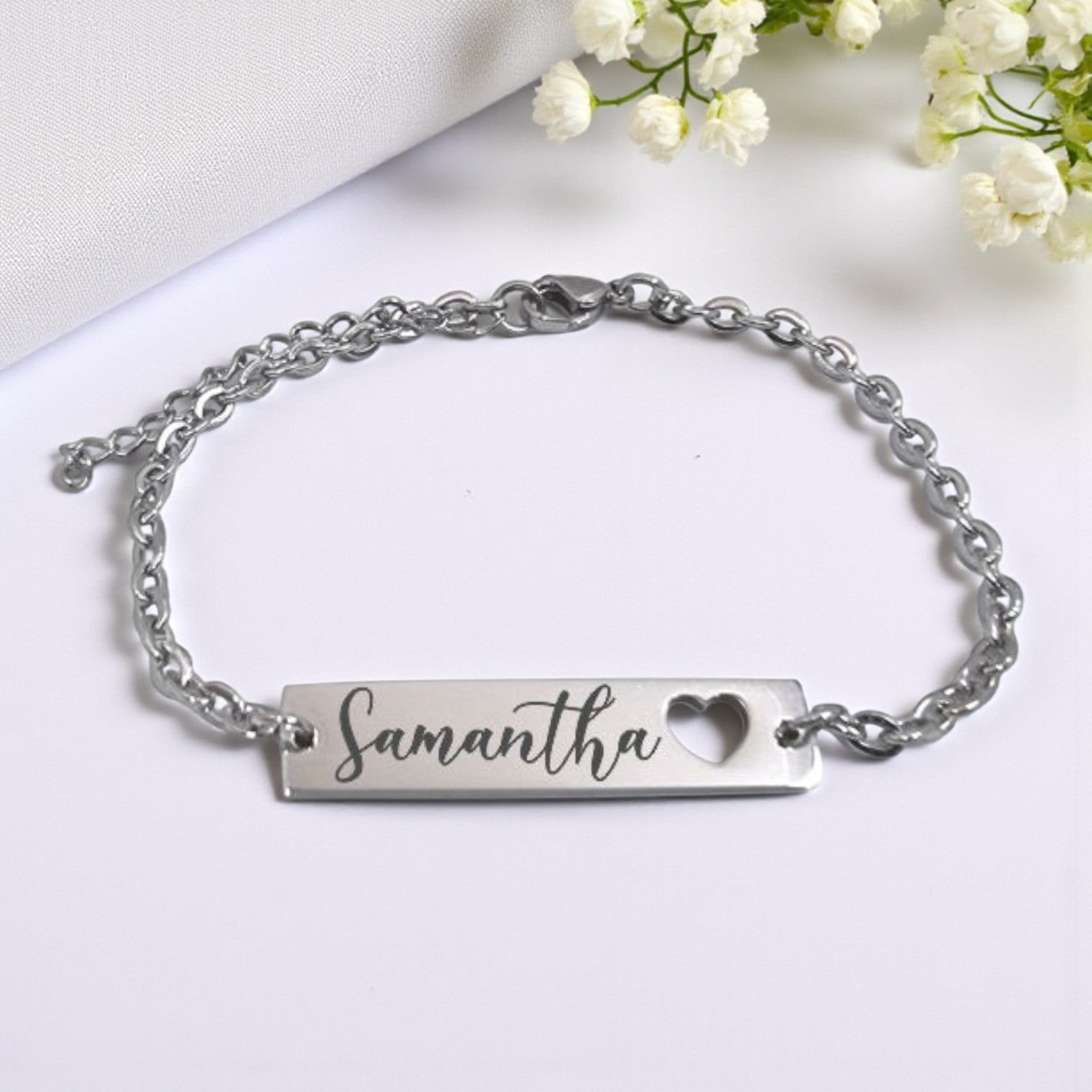 Custom Engraved Name Heart Bracelet