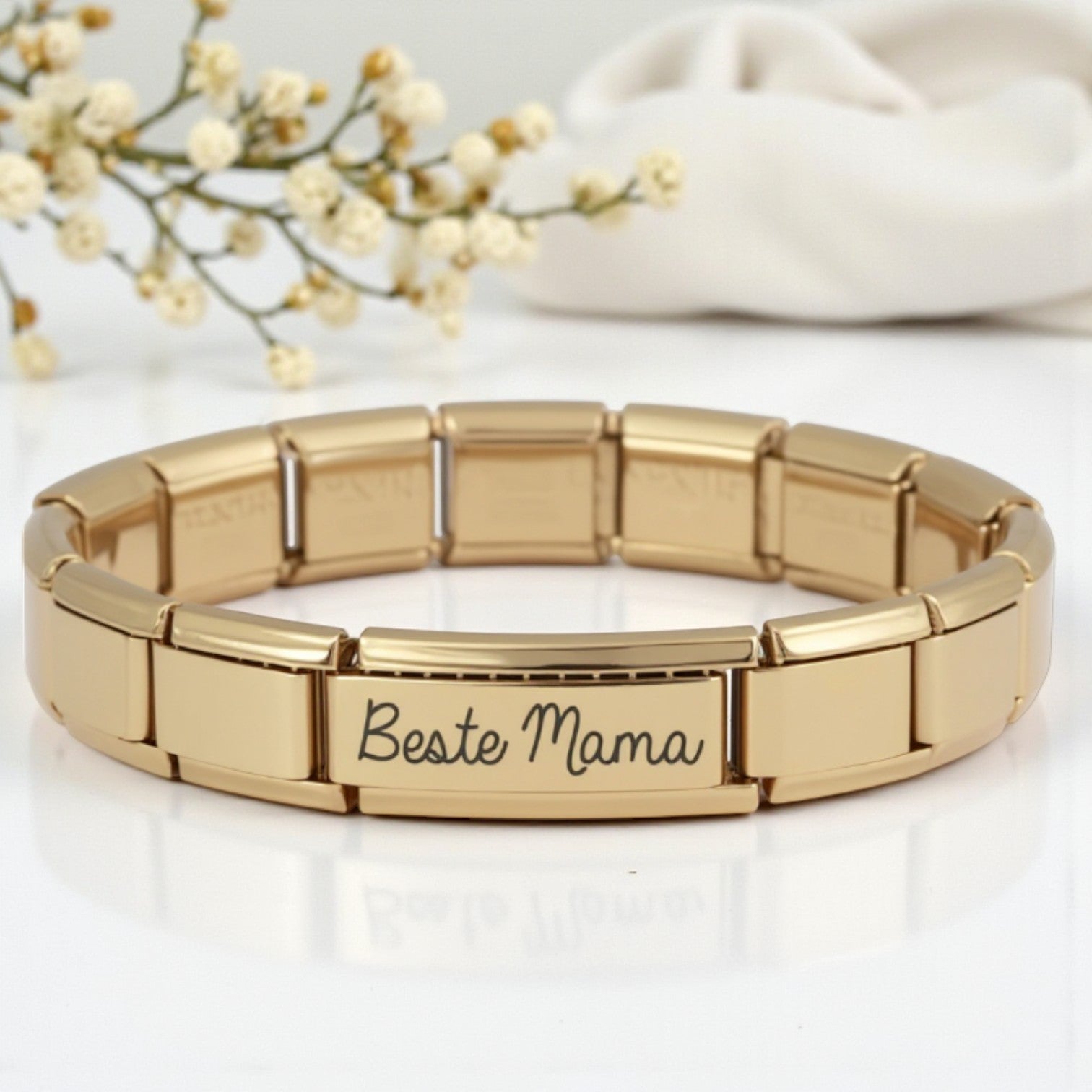 9mm Gold Superlink Engraved Italian Charm Bracelet