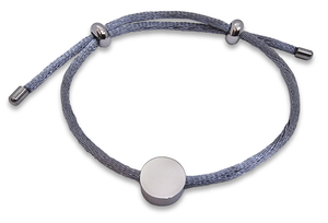 Adjustable Grey Rope Bracelet with Round Engraved Charm