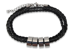 Adjustable Black Rope Bracelet with 4 Custom Engraved Rings