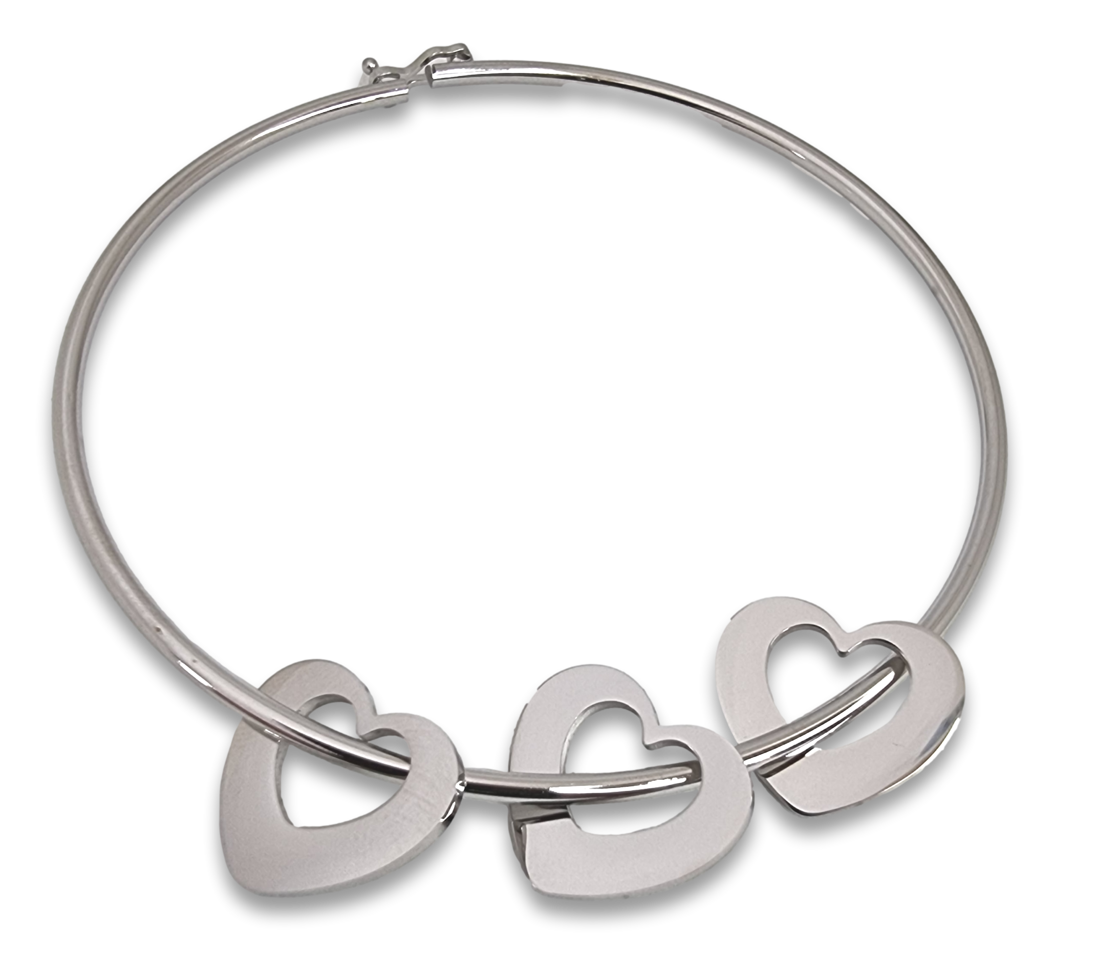 Stainless Steel Bangle with 3 Engraved Heart Charms