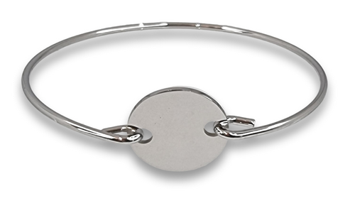 Stainless Steel Hook Bangle with Personalized Engraved Round Charm