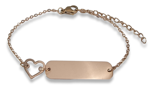 Personalized Stainless Steel Rose Gold Plated ID Bracelet with Heart