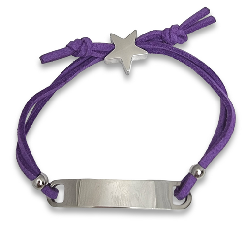 Kids Purple Cord ID Bracelet with Engraved Star Charm