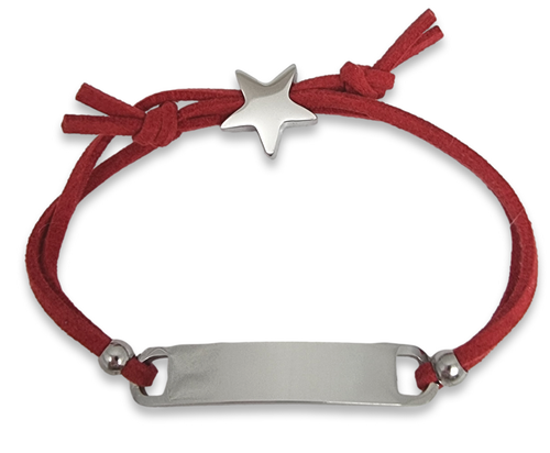Kids Red Cord ID Bracelet with Engraved Star Charm
