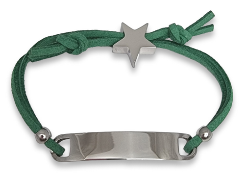 Kids Green Cord ID Bracelet with Engraved Star Charm