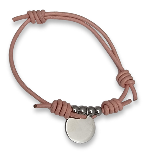 Adjustable Pink Cord Bracelet with Round Engraved Charm