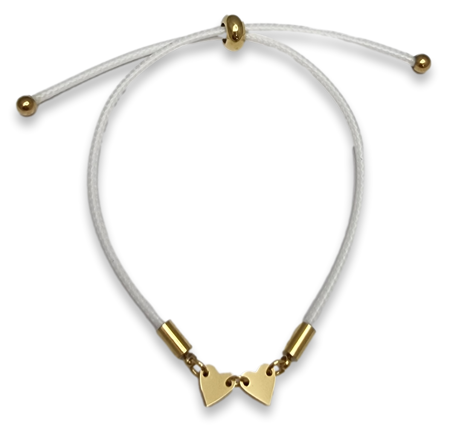 White Cord Bracelet with 2 Heart Engraved Charms