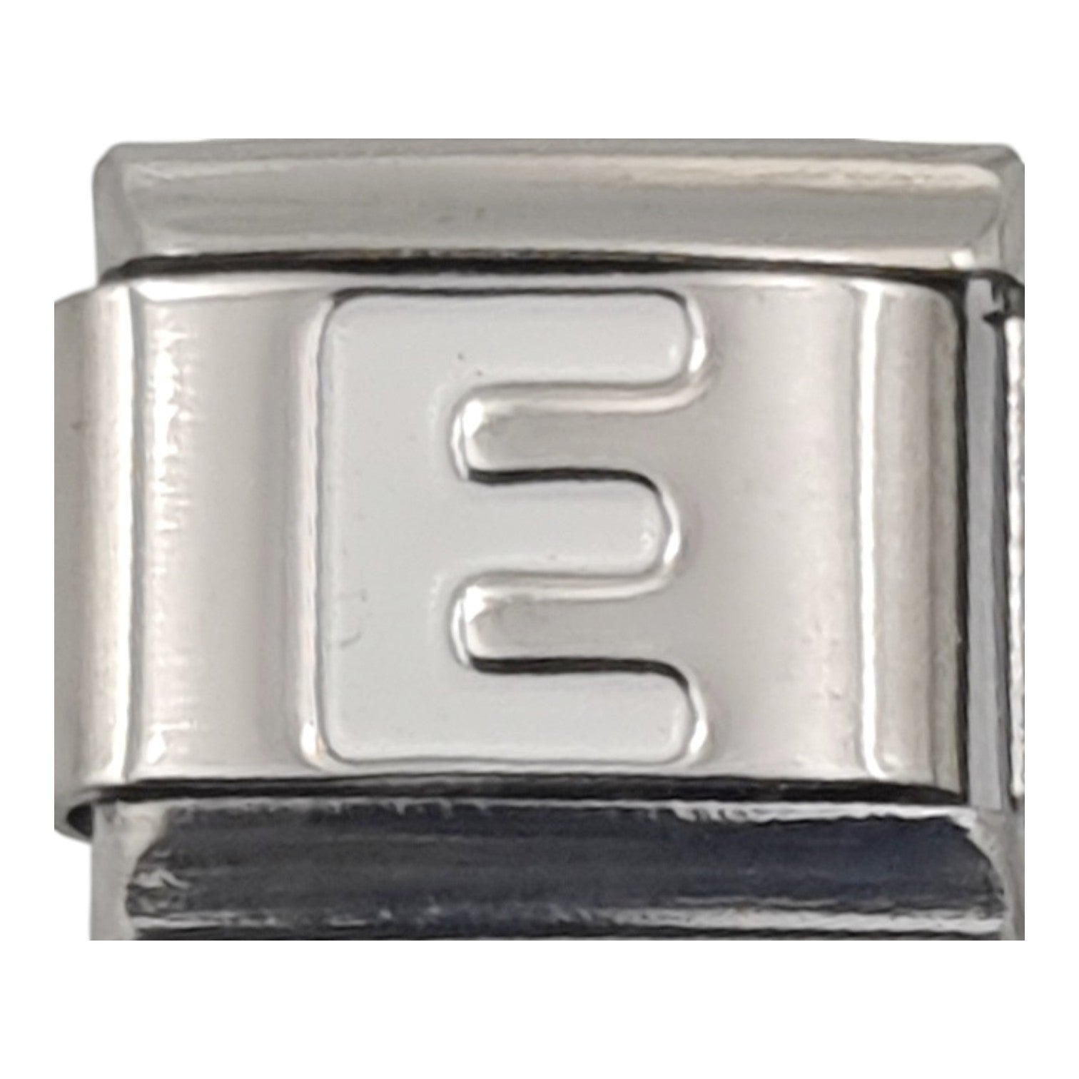 9mm White Letter E Charm