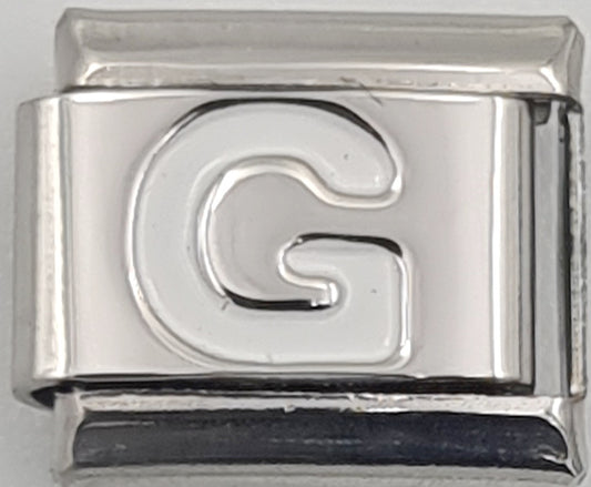 9mm White Letter G Charm