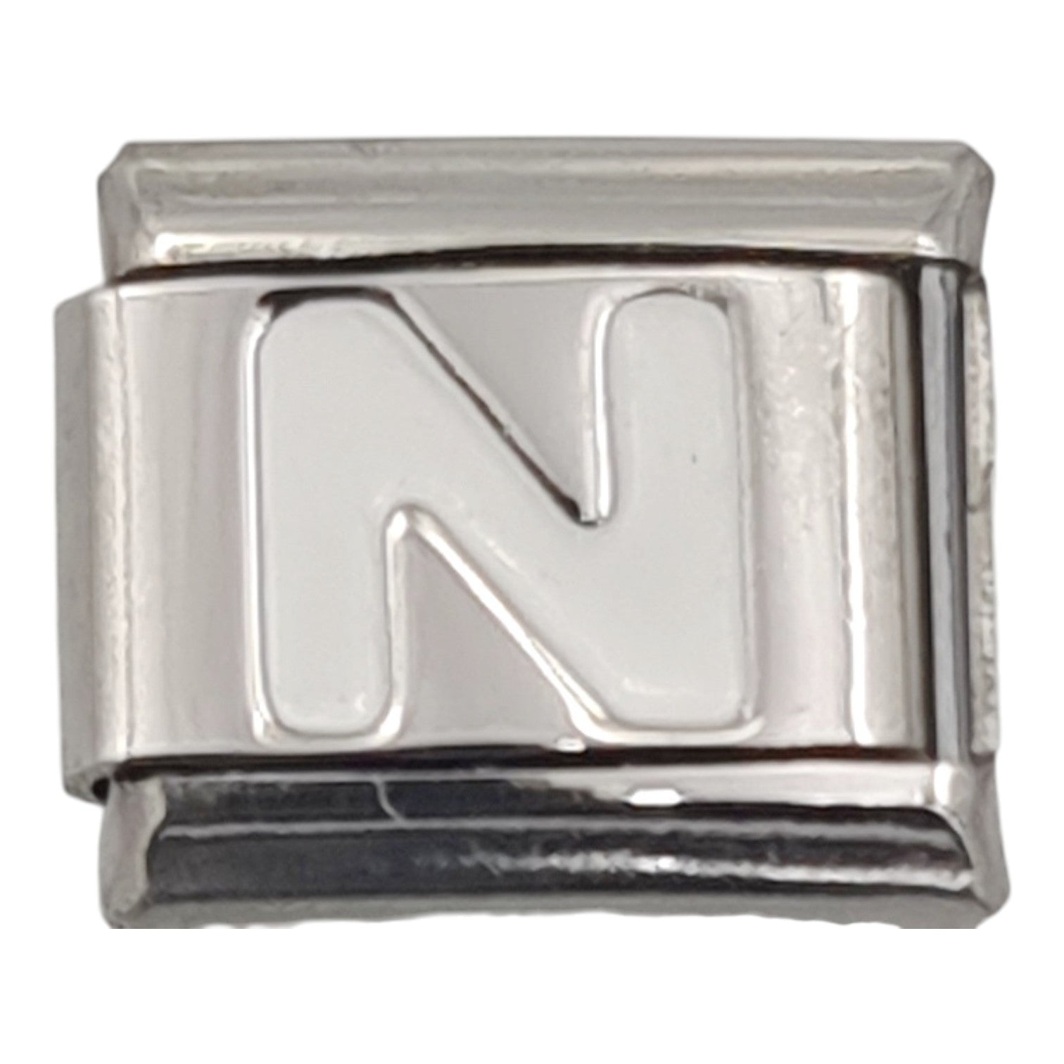 9mm White Letter N Charm