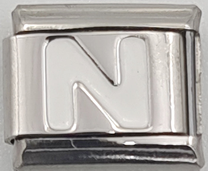 9mm White Letter N Charm