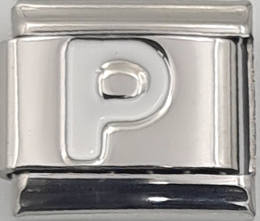 9mm White Letter P Charm