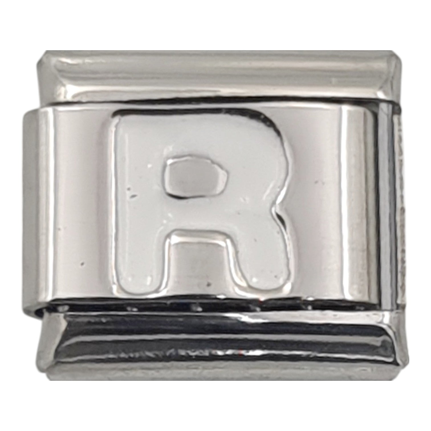 9mm White Letter R Charm