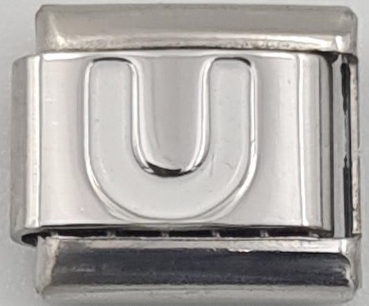 9mm White Letter U Charm