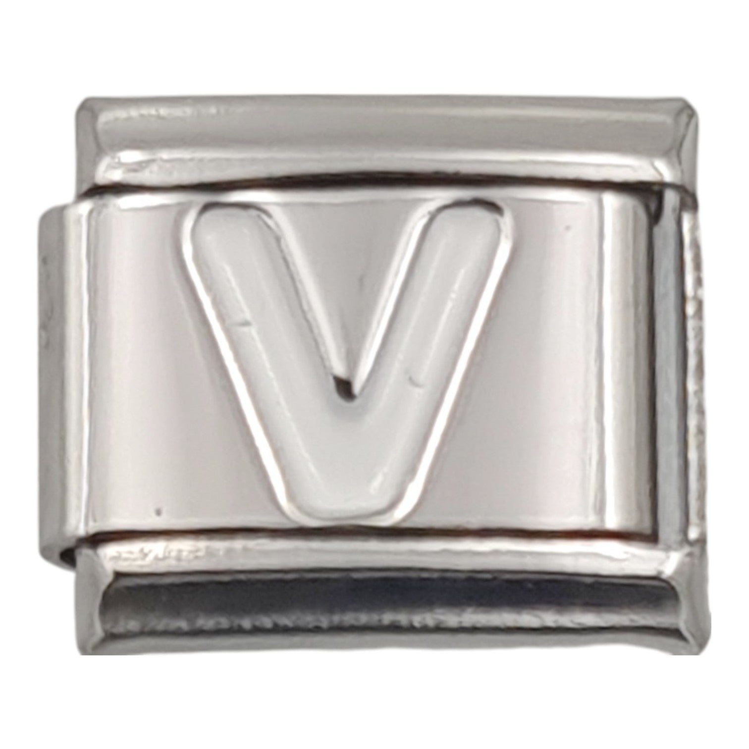 9mm White Letter V Charm
