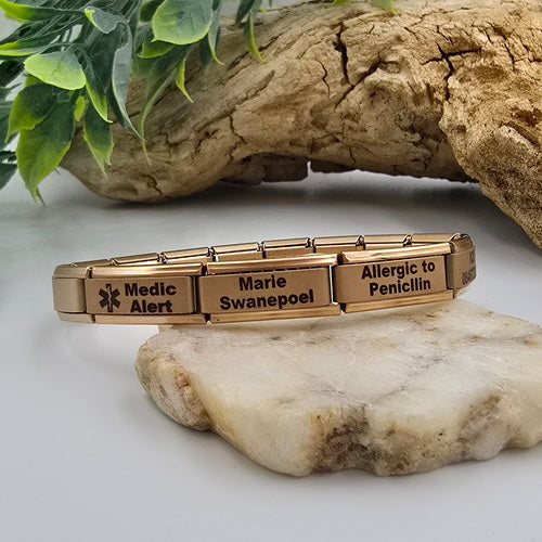 9mm Medical Alert Engraved Bracelet - Rose Gold