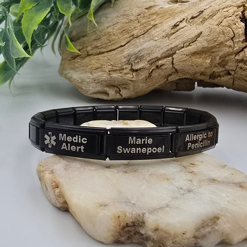 9mm Medical Alert Engraved Bracelet - Black