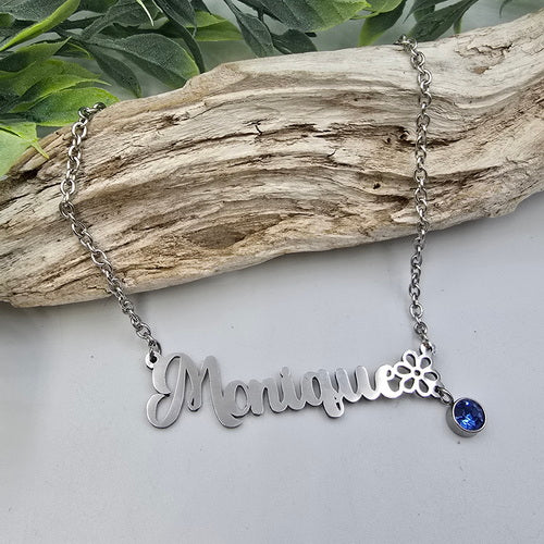 Custom Name Necklace with Birthstone & Icon