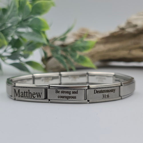9mm Personalized Scripture Italian Charm Bracelet Deuteronomy 31:6